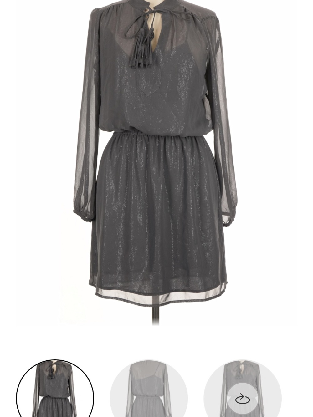 White House Black Market sheer Long-Sleeve Grey Tie-Neck Dress